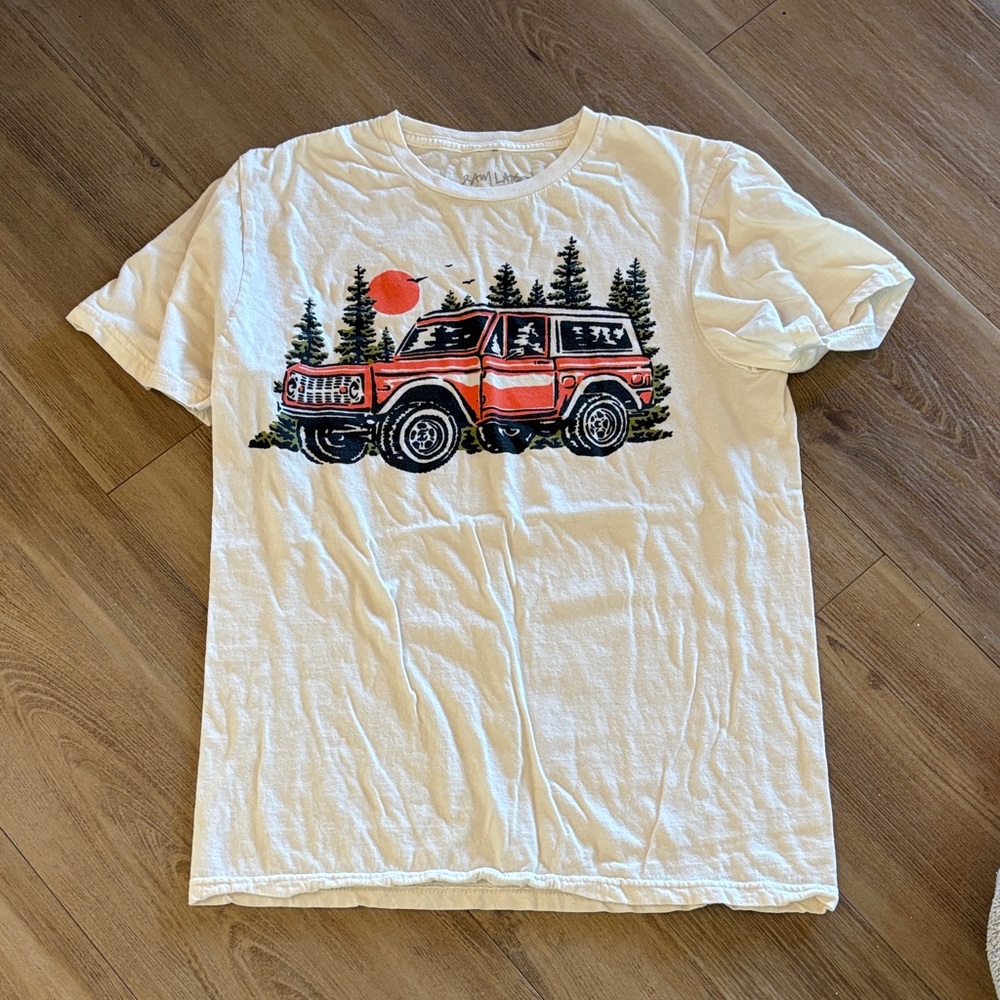 White Graphic Tee with Orange  Jeep Illustration - Men